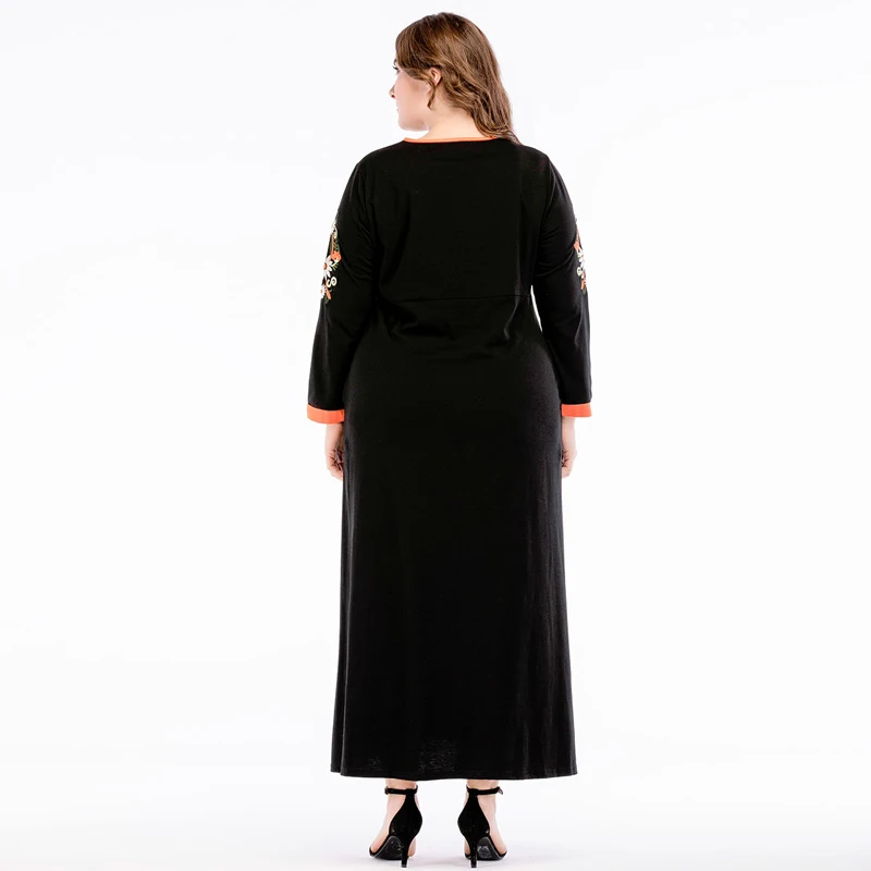 Мусульманское абайя женское с длинным рукавом этническое макси платье Осень Элегантная вышивка ОАЭ Дубай Арабский Кафтан исламский халат платья черный
