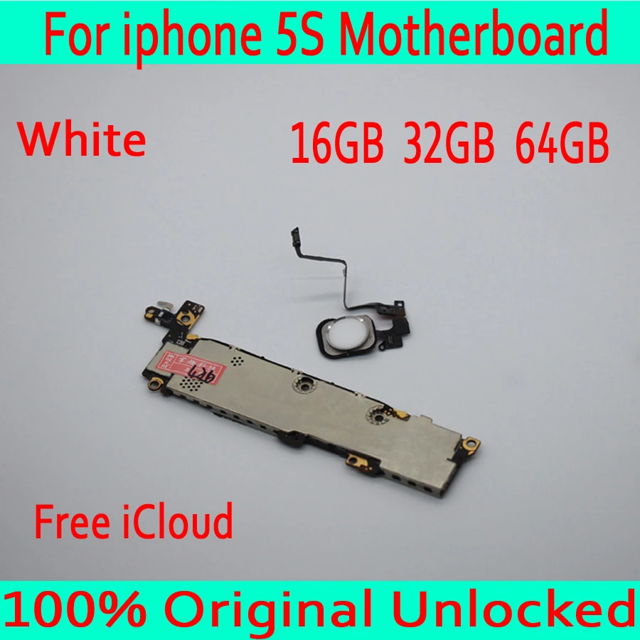 

White with Full unlocked for iphone 5S Motherboard with Touch ID,Original for iphone 5S Circuit board+Full Chips,16GB 32GB 64GB