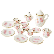 ABWE Лучшая кукольный домик Розовая маргаритка фарфоровый чайный горшок с крышкой Набор чашек 15 шт