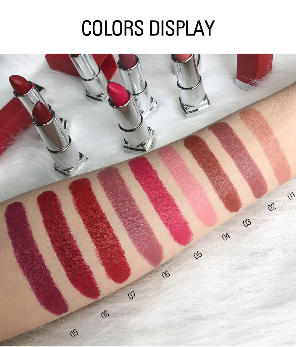 SACE LADY Silky Matte Lipstick Makeup Waterproof 9 Colors Pigmented Lip Stick Long-lasting Lips Make Up Nude Beauty Cosmetics