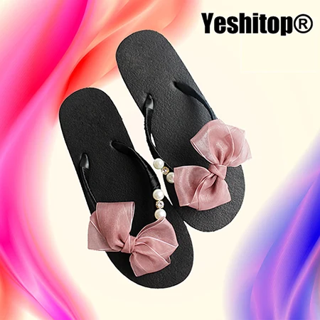 Г.; дизайнерские Вьетнамки; женские сандалии на плоской подошве с бантиком-бабочкой для девочек; Повседневная и пляжная одежда; шлепанцы - Цвет: Черный