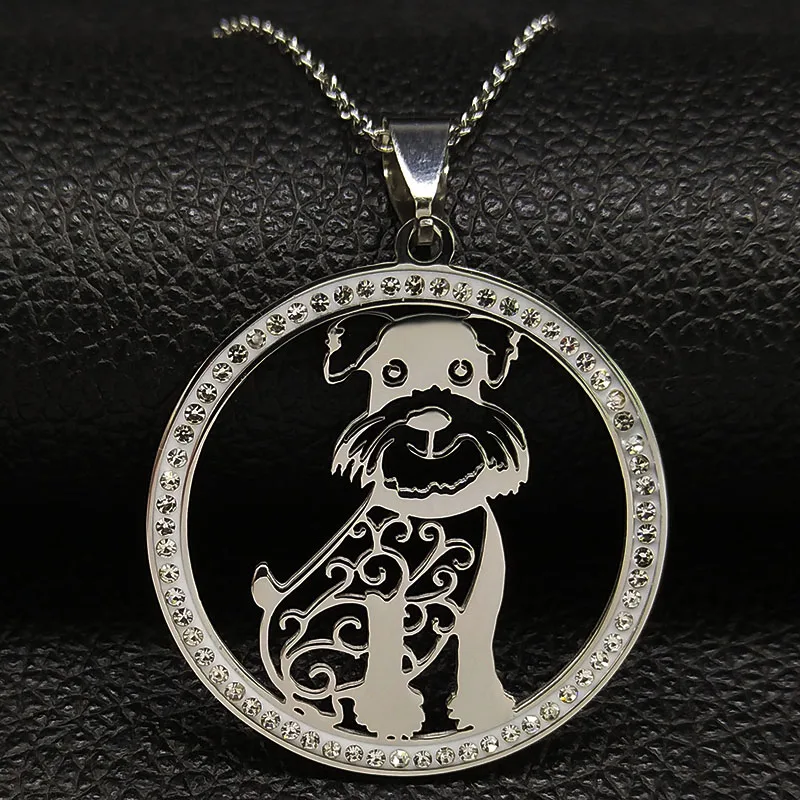 Мода Шнауцер Кристалл нержавеющая сталь кулон ожерелье для женщин серебряного цвета ожерелья ювелирные изделия cadenas mujer N186720