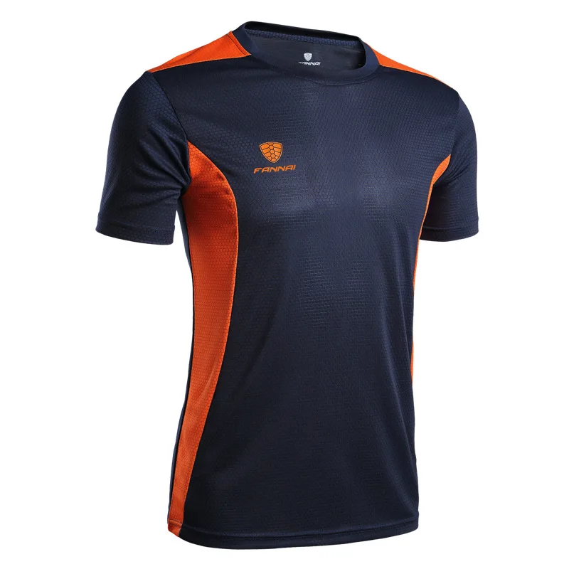 Брендовые новые мужские летние стильные футболки для футбола, футболки для бега с коротким рукавом, быстросохнущие облегающие футболки с круглым вырезом, спортивные топы для мужчин - Цвет: FN 24-Navy
