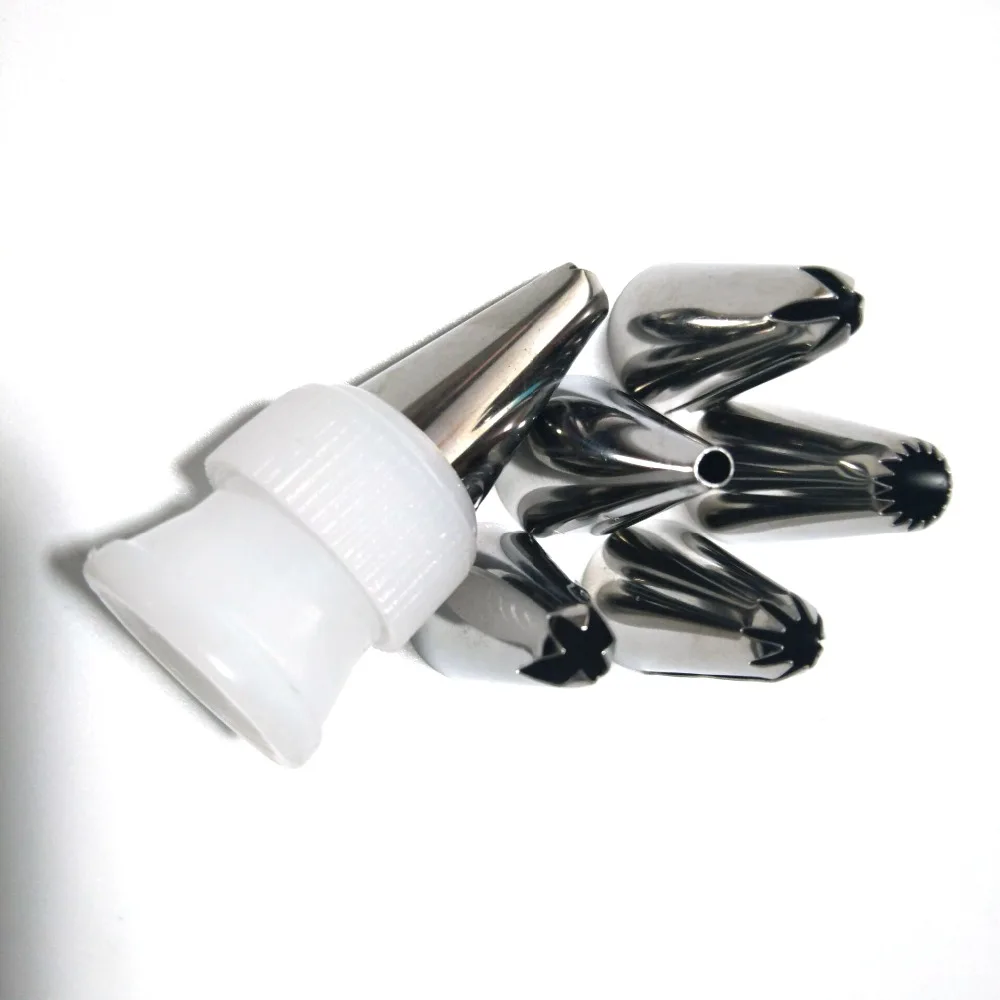 2017 newest 6x Stainless Steel Nozzle+1 free silicone piping bag+nozzle