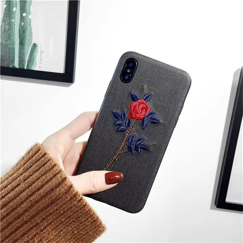 

Cute Vintage Style Cases for iPhone X XR XS XS Max Embroidery Rose Flowers Design Covers for iPhone 6 6s 7 8 Plus Back Shell