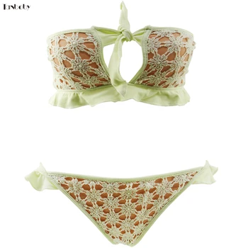 

Swimwear Set Lace Bikinis Two Pieces Swimming Suits For Womens Sexy Bandeau+Low Waist Beach Swim Bikinis Brazilian