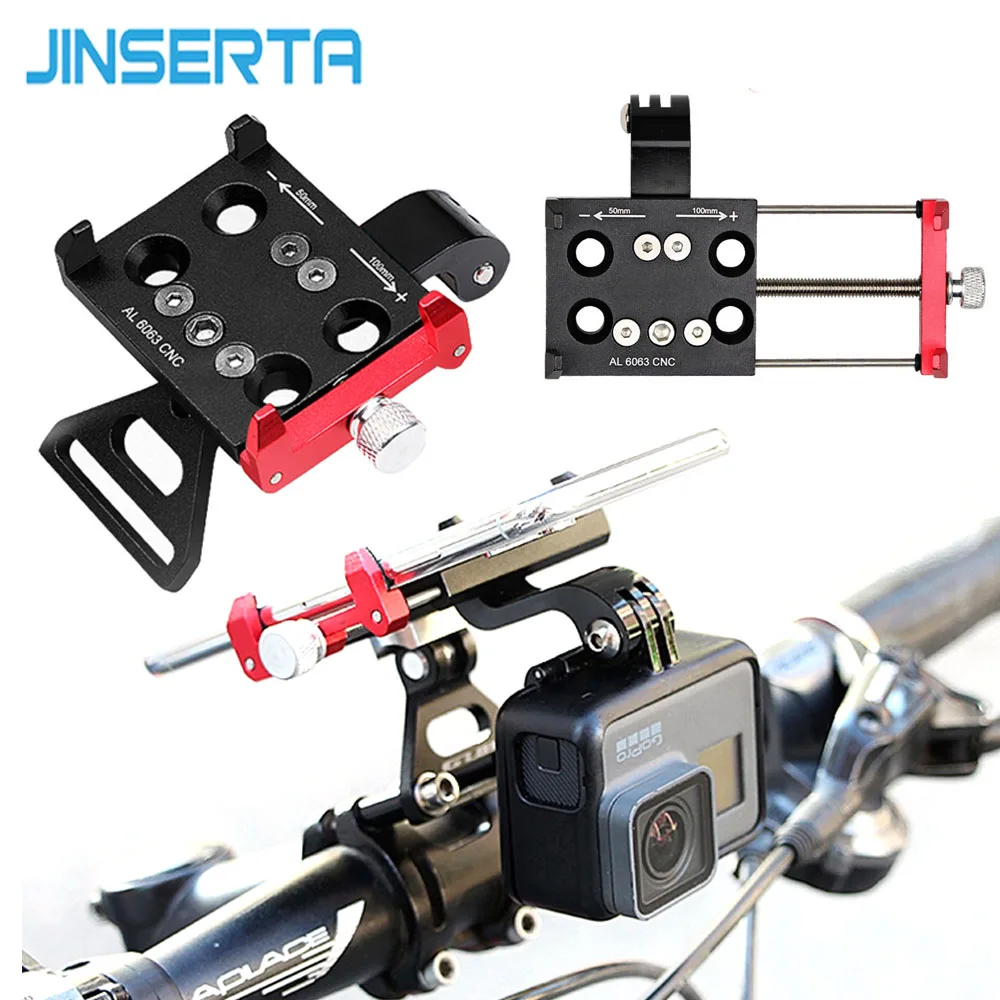 

JINSERTA CNC Aluminum Bike Bicycle Stand Mount for Gopro 7 Bracket Adapter with Mobile Phone Holder for Gopro 6/5 Xiaomi yi