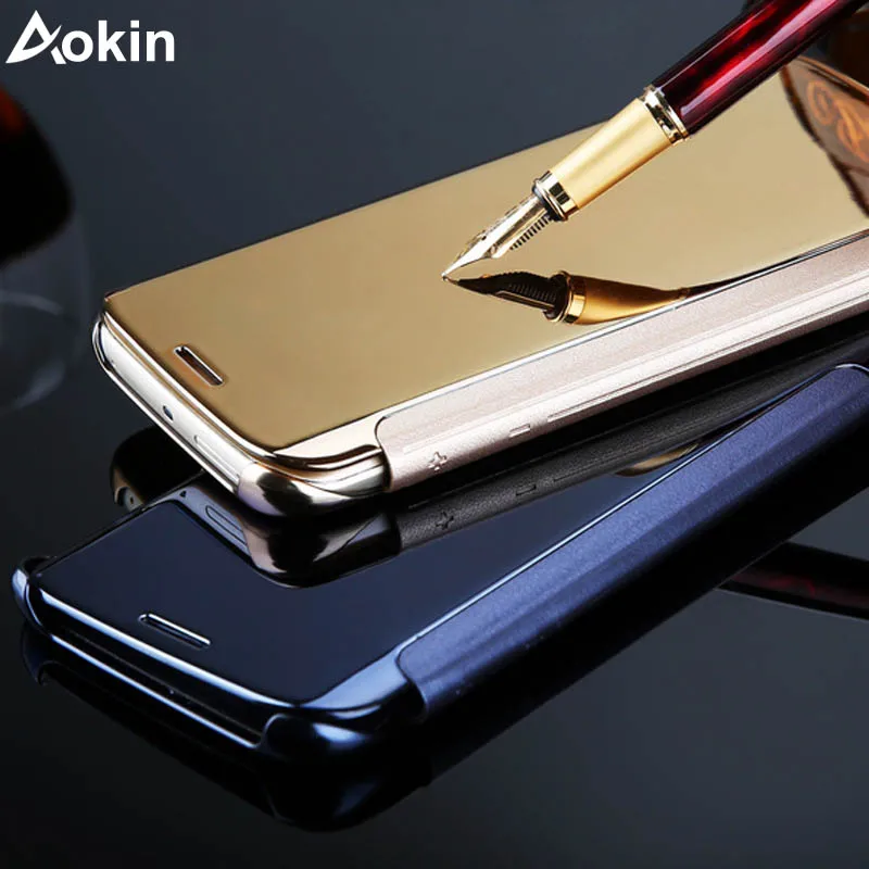 

Aokin Luxury Clear View Smart Sleep Mirror Case For Samsung Galaxy C7 Plating Flip Leather Cover Coque