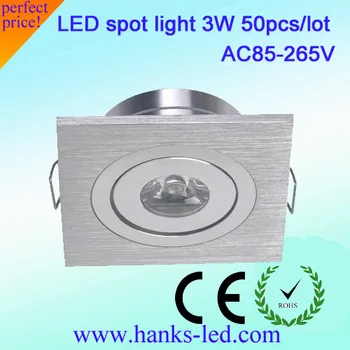 

50pcs/lot Free shipping mini square 1*3W High power led recessed ceiling light lamps led downlights for living room cabinet