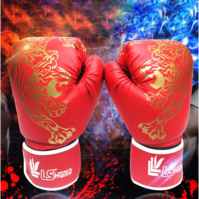 Sport Tiger Design flame boxing gloves PU Leather mma gloves Muay Thai karate taekwondo Boxing