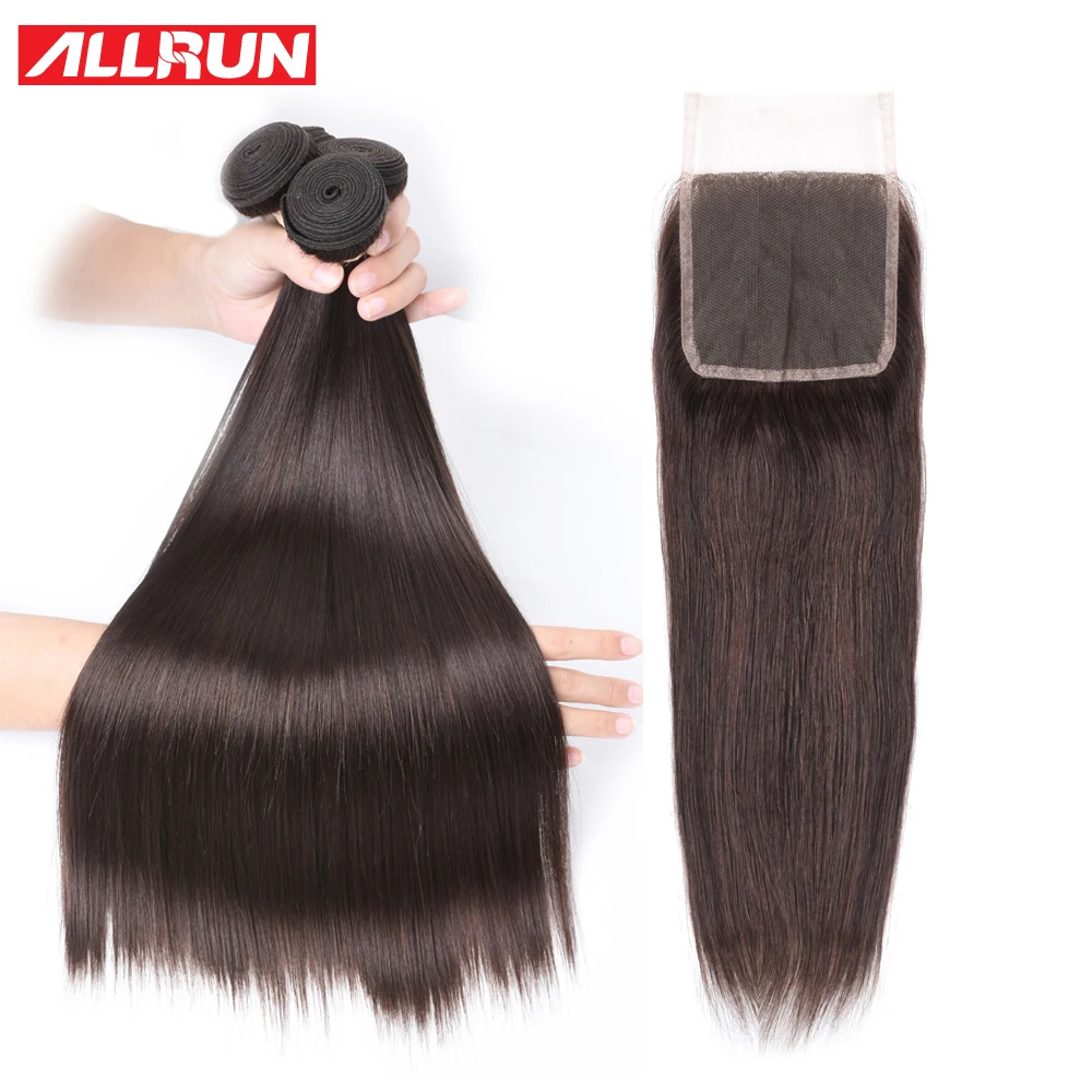 Allrun Malaysia Straight Hair With Lace Closure Free Part Human Hair