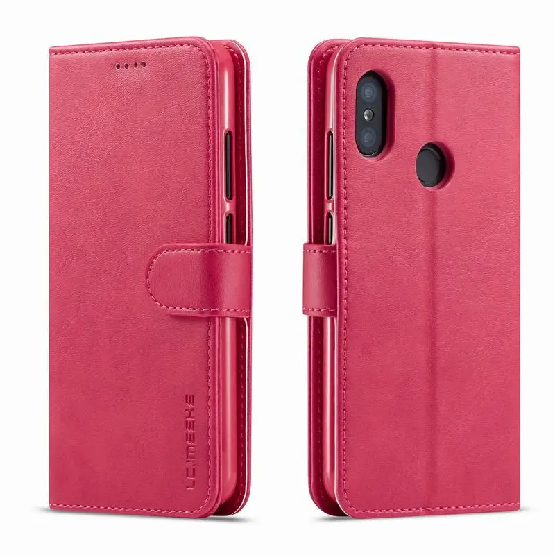 Кожаный чехол для Xiaomi Mi A2 Lite, чехол, Магнитный кошелек, подставка, защита для смартфона, с отделениями для карт, коричневый корпус, Fundas Etui - Цвет: Rose Red Case