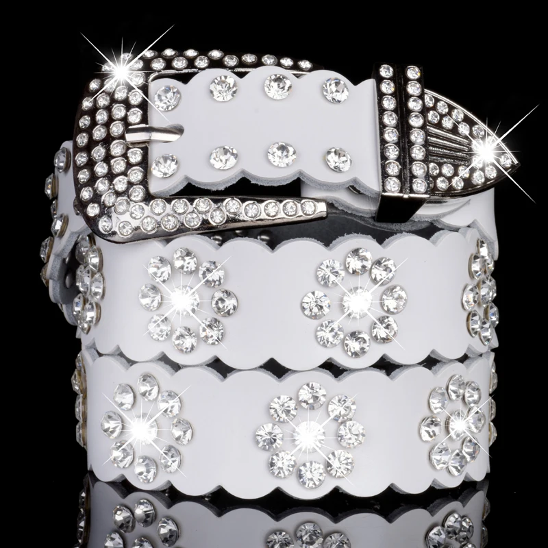Buy White Rhinestone Leather Belt for Women Diamond