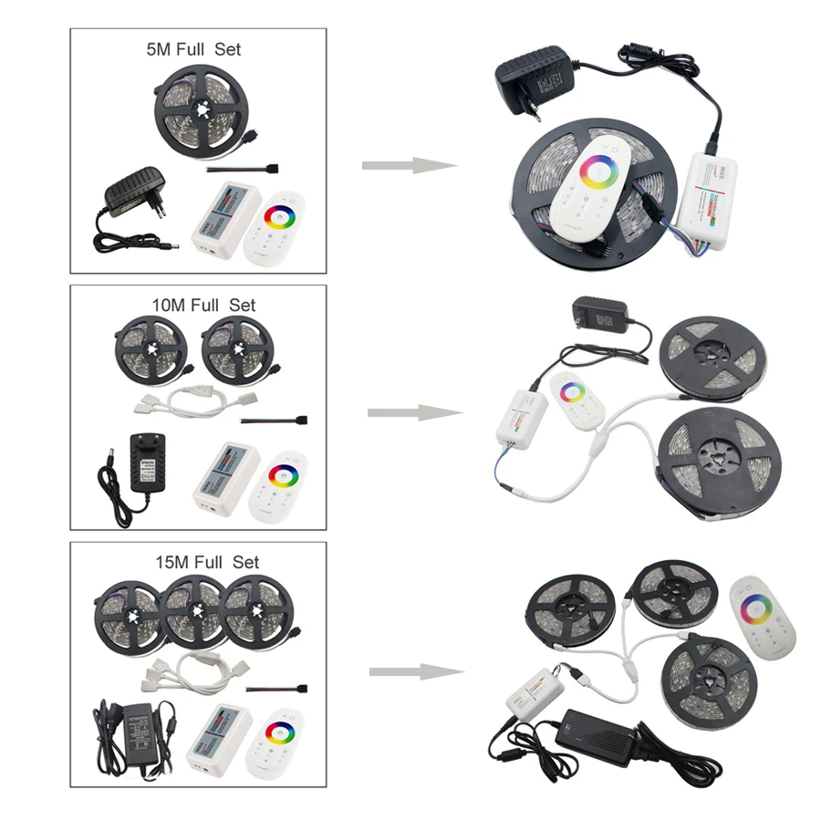 RGB светодио дный SMD 5050 светодио дный полосы света ленты 30 светодио дный s/M 10 м Водонепроницаемый гибкие ленты 5 м + питание от напряжения