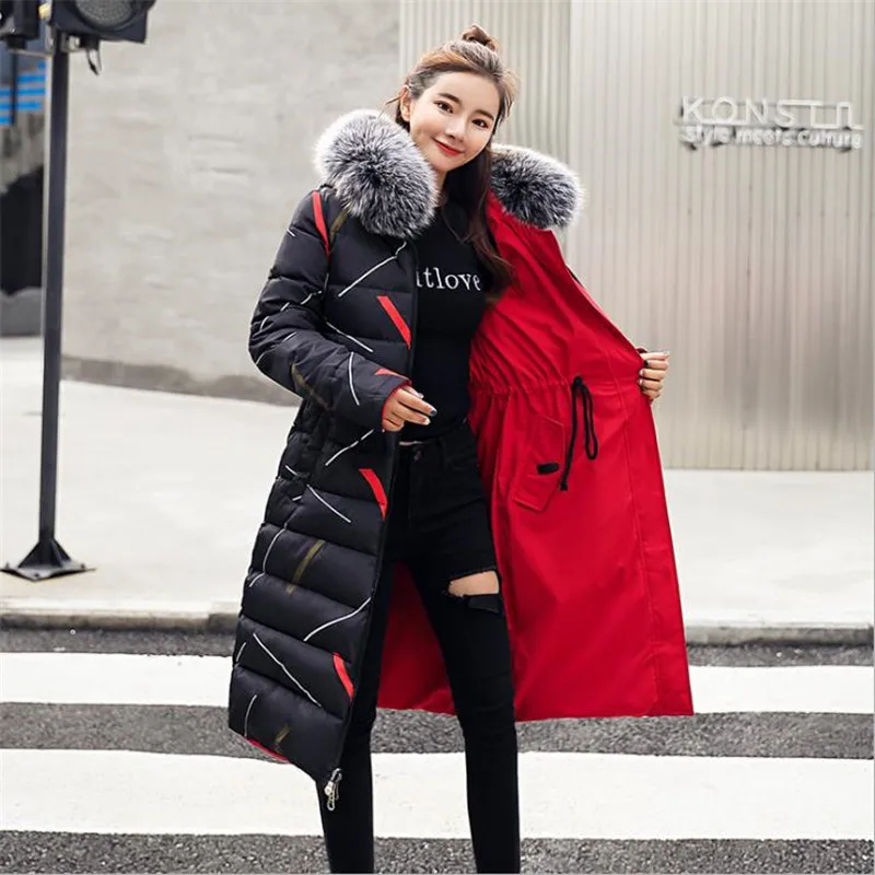 Porter Épais Veste Rembourré Chaud D226 Femmes 2018 Grand Capuchon Côtés army Green navy En Survêtement Black À De Manteau Coton D'hiver Blue Fourrure Parkas Et Peut red Long Double PPHnq7xv
