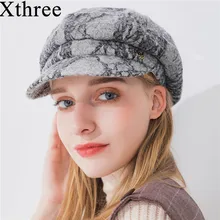 Xthree, модная однотонная зимняя женская шапка, кружевная и хлопковая восьмиугольная шапка с козырьком, шапка newsboys для девочек, Женская Осенняя шерстяная шапка