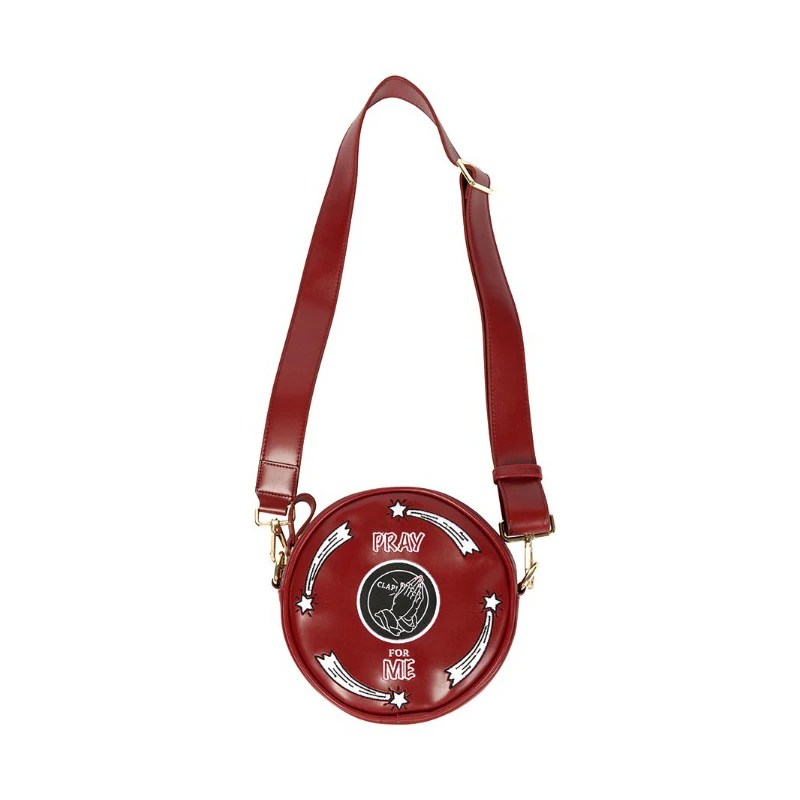 KIITOS LIFE настоящая тема вышитая круглая сумка кожаная винтажная маленькая круглая сумка через плечо - Цвет: red