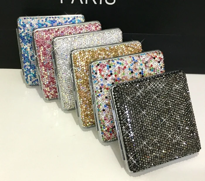 

Aqumotic Luxury Diamond Ladies Box 9.5cm Shiny Square Cigarette Boxes Manual Single-sided Drill Color Blue Cigaret Case Decor