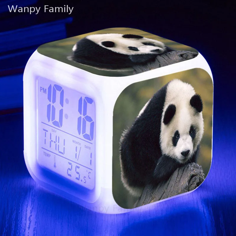 Фиолетовый Panda Будильник 7 цветов светящийся Многофункциональный светодиодный цифровой будильник большой экран сенсорные светящиеся часы - Цвет: Фиолетовый