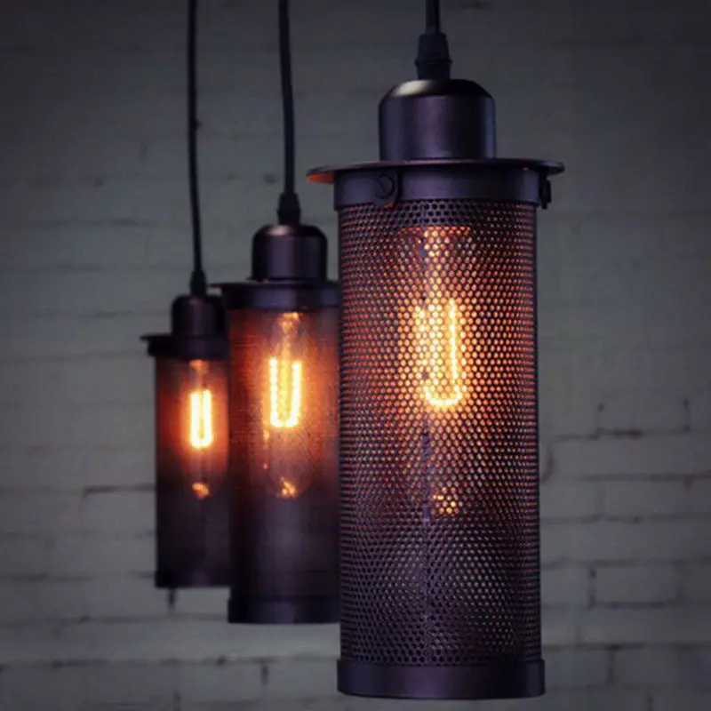 WOXOYOZO Retro Black Metal Mesh Pendant Lights Explosion proof Metal