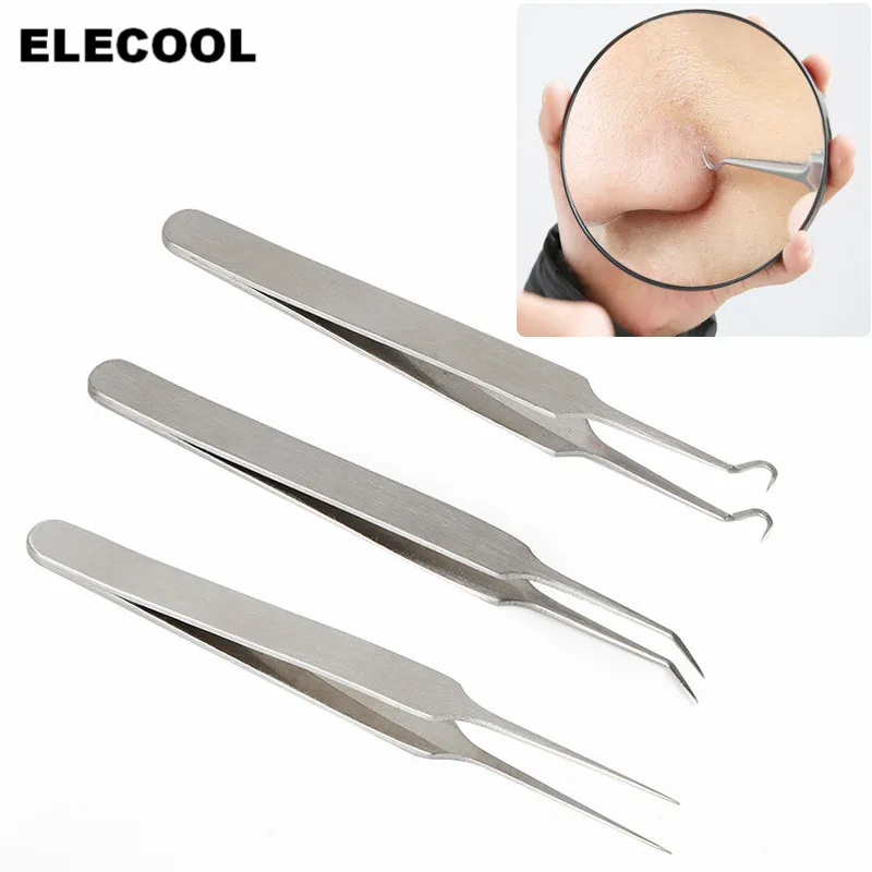 ELECOOL 3 Types Blackhead Tweezers Blackhead&Blemish Removers Point