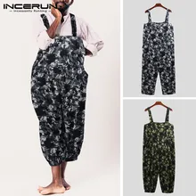 INCERUN новые мужские Свободные Комбинезоны Большие карманы камуфляж сплошной цвет летний Стиль Высокая талия широкие уличные мужские комбинезоны