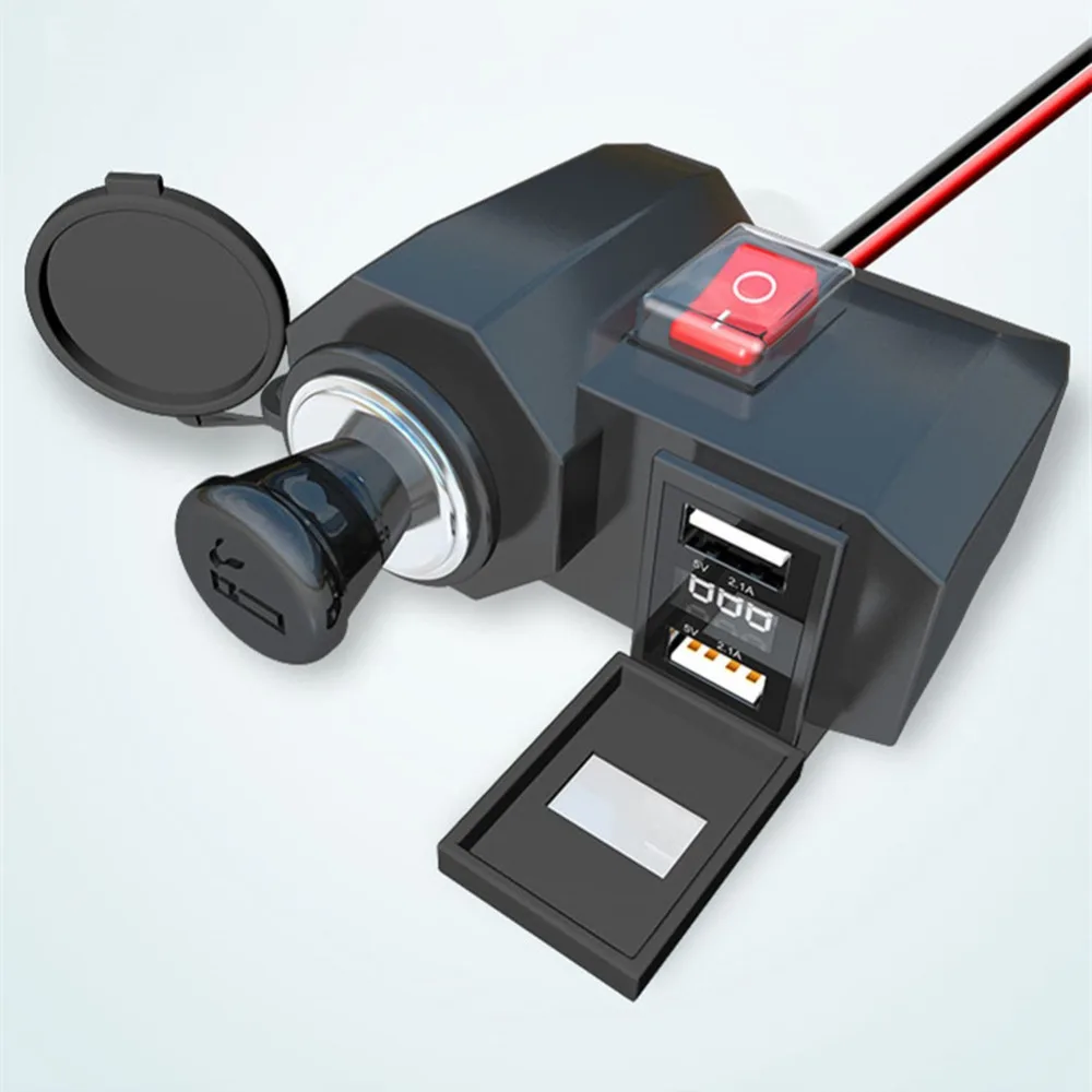 

12V Waterproof Dual USB Charger Motorcycle Power Adapter Socket 5V/2.1A Dual USB Power Charger with ON/OFF Switch for GPS