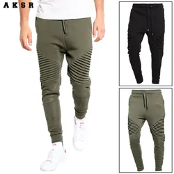 AKSR для мужчин's повседневное Jogger хлопковые брюки Slim Fit бег спортивные штаны мужской хип хоп кружево до шаровары Слаксы мотобрюки