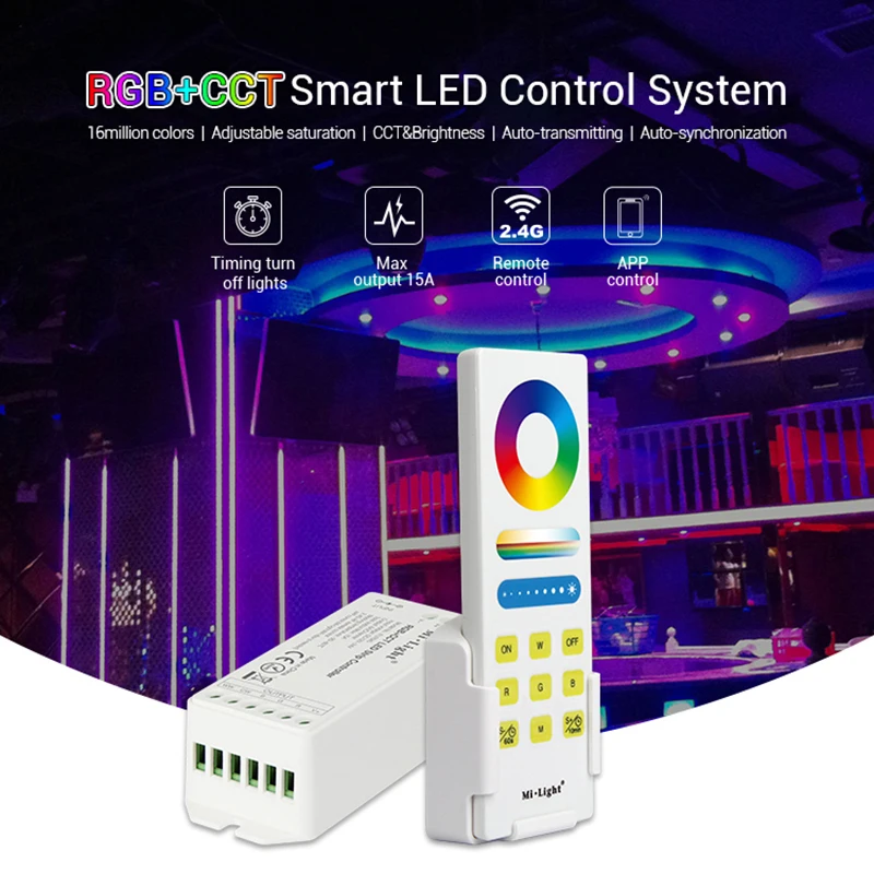 

Mi light 2.4G RF Milight RGB+CCT RGBWW Smart LED Remote Control System FUT045A 15A Led Controller dimmer For Led strip light