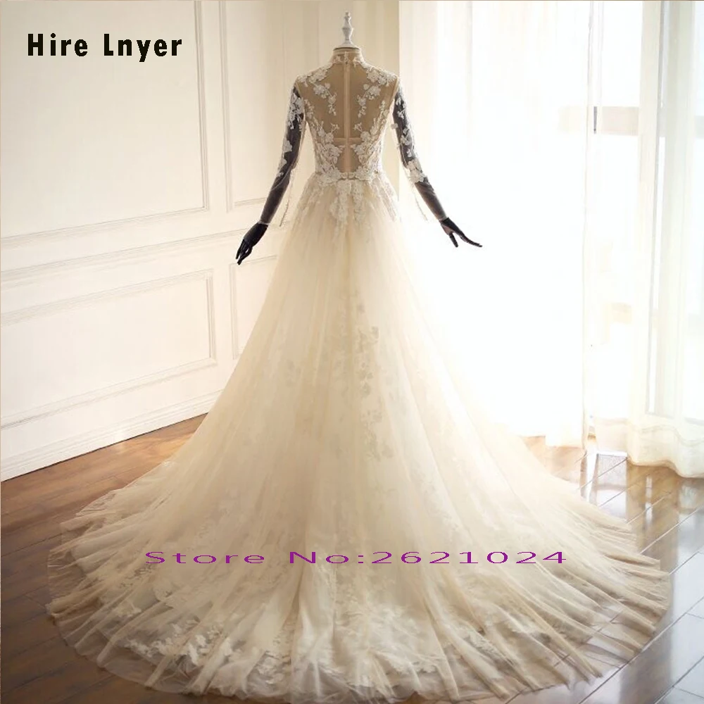 HIRE LNYER Mariage свадебные платья трапеции с высоким воротом и длинным рукавом