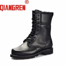 Qiangren Военная Униформа бренд Для Мужчин's Пояса из натуральной кожи шерсть резиновая Зимние черные сапоги Снегоступы на открытом воздухе армии Армейские Ботинки Botas из коровьей кожи