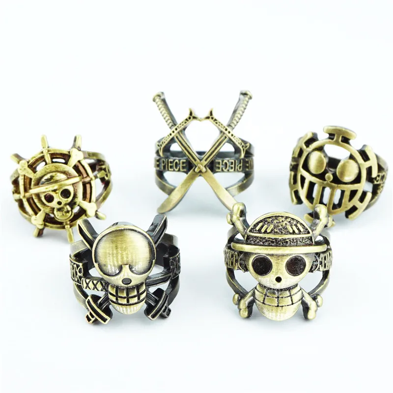 

Japan Anime One Piece Finger Ring Bronze Meatl Hollow Cosplay Jewelry Handmade Fashion Costume Accessory Cosplay Collection Gift