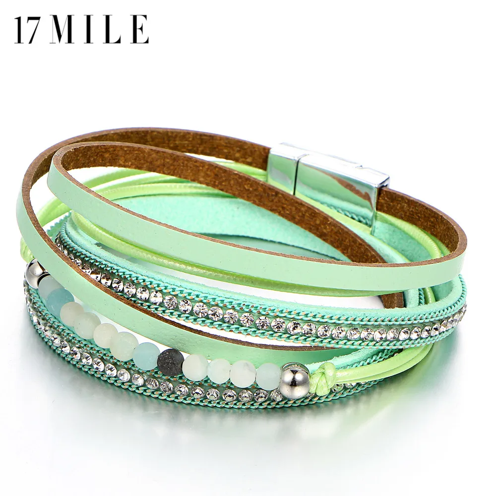 

17MILE Bohemia Multilayers Leather Charm Bracelets For Women Beads Crystal Bracelet & Bangles Statement Female Fashion Jewelry