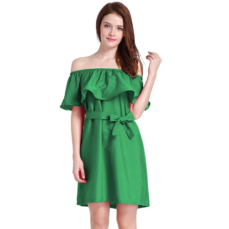 Ahamgen Ruffles Slash Neck Women Dress Summer Style Off Shoulder Sexy Dresses Vestidos White Tube Beach Dress Cotton07