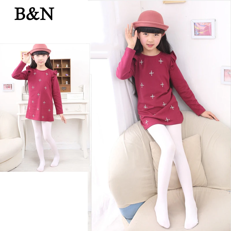 Дешево B N Демисезонный Карамельный цвет Балетная Одежда для танцев для маленьких девочек Детские чулки одноцветное красивое повседневное платье...