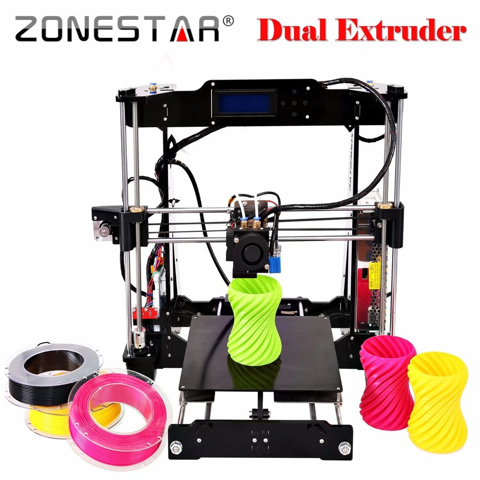  Newest Upgrade Optional Dual Extruder Two Color Auto Leveling Reprap Prusa i3 3d printer DIY Kit ZONESTAR P802NR2 Free Shipping 