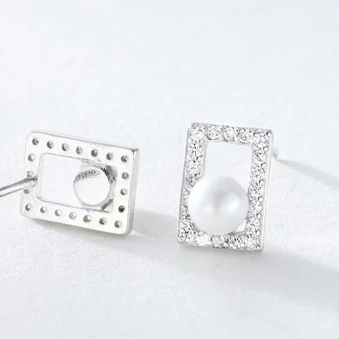 

JC 2019 New Product Free Shipping S925 Sterling Silver Women Jewelry Trend Style Grace Cute Shining Square Pearl Stud Earring