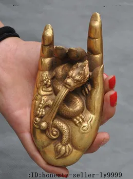 

chinese brass fengshui zodiac royal dragon beast KwanYin GuanYin's hand statue