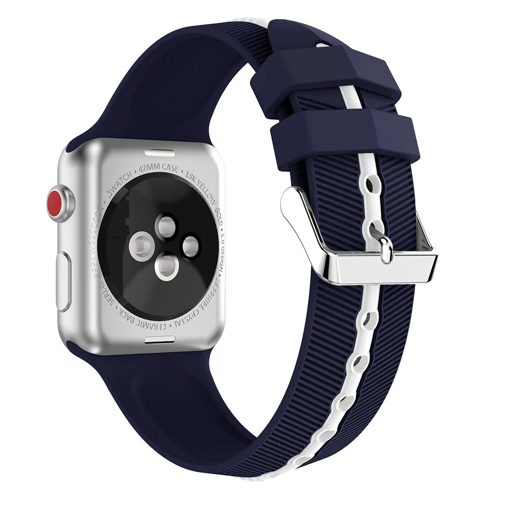 Резиновый ремешок для часов Apple Watch Series 4 ремешок для часов Apple watch 42 мм серия 4 сменный ремешок на запястье - Цвет ремешка: Midnight blue White