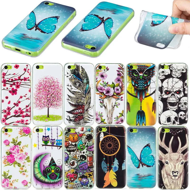 

For iPhone 5C Case Cartoon Painting Soft Silicone TPU Back Cover Case for Apple iPhone 5C 4.0" Luxury Luminous Mobile Phone Case