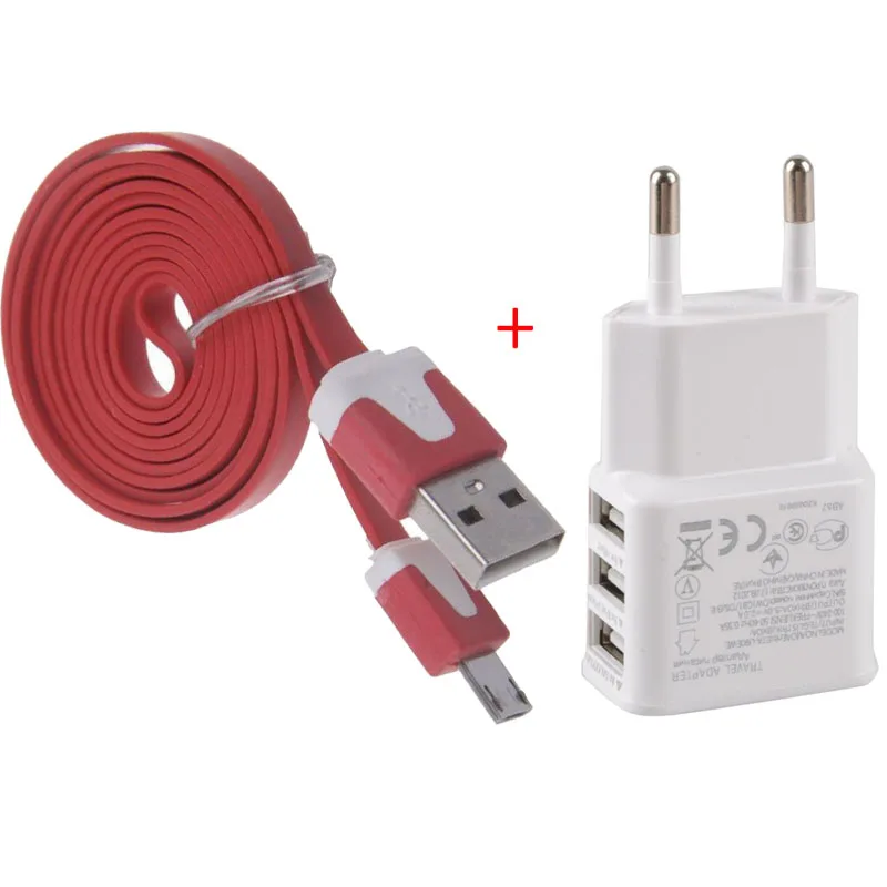 Адаптер с европейской вилкой 3 порта 5 В 2 А + Кабель micro usb для зарядки и передачи