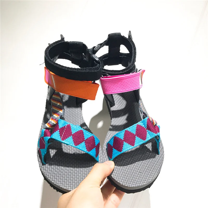 

Color Patchwork Flat Sandals Women Hook & Loop Platform Sandals Women Summer Geometric Women Sandals SWC0285