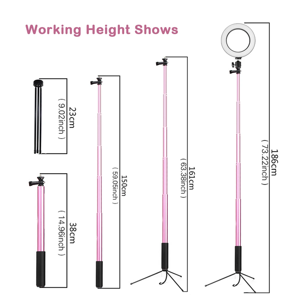 Светодиодный светильник-кольцо 26 см 5500 K, светильник для фотостудии, видео с регулируемой яркостью, для телефона, штатив 180 см, селфи-палка и держатель для телефона