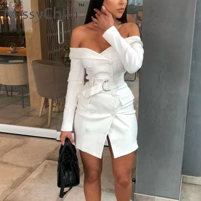 white off the shoulder long sleeve bodycon dress