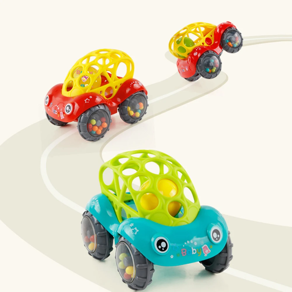 

Toy Vehicles baby ring bell grip soft glue toys kid car red green inertial booster slides farther,anti-stretching deformation