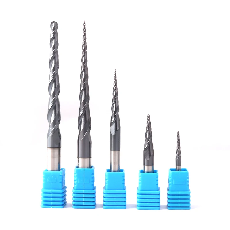 Augusttools Ball Nose Tapered End Mill HRC55 Tungsten Solid Carbide Milling cutter Cnc Taper Wood Metal End Mill 3.175mm 4mm 6mm