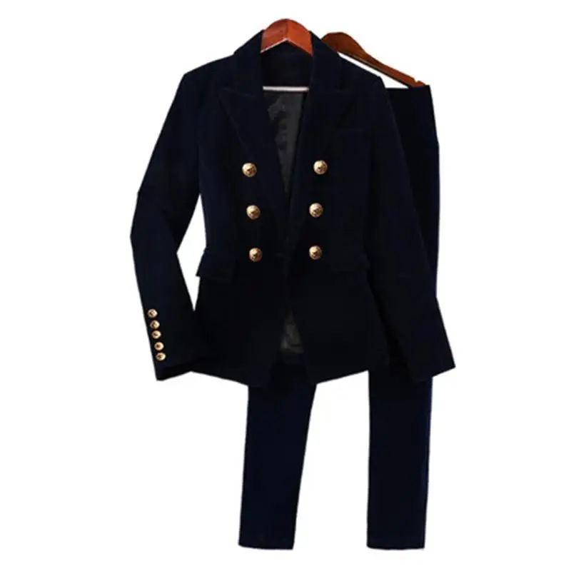 

Fashion pants suit female Spring and Autumn New high quality career OL British style two-piece velvet suit suit women