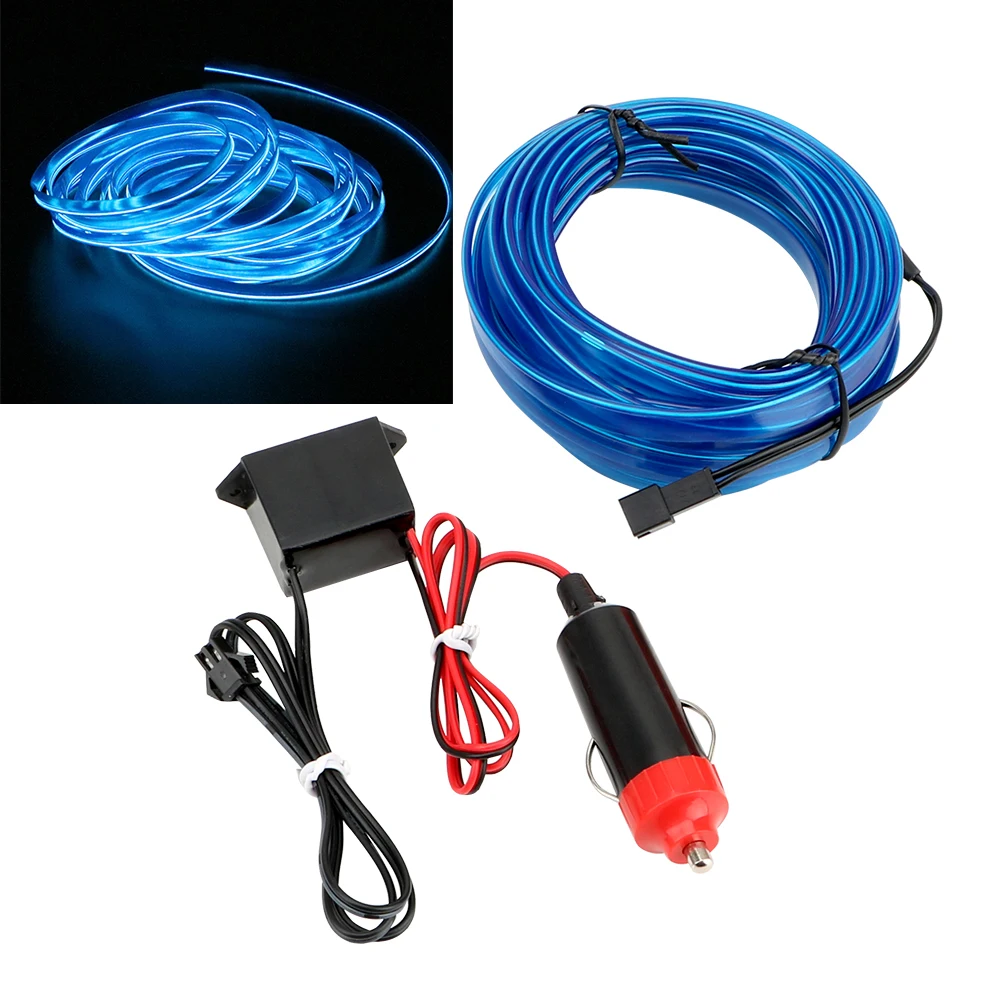 FORAUTO 5 метров автомобильное Внутреннее освещение авто светодиодная лента EL Wire Rope Авто атмосферная декоративная лампа гибкий неоновый свет DIY - Испускаемый цвет: Синий