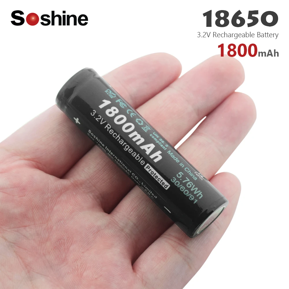 

Hot new Soshine 3.2V LiFePO4 18650 Rechargeable Battery electronic cigarette power high discharge With PCB 1800mAh High Capacity