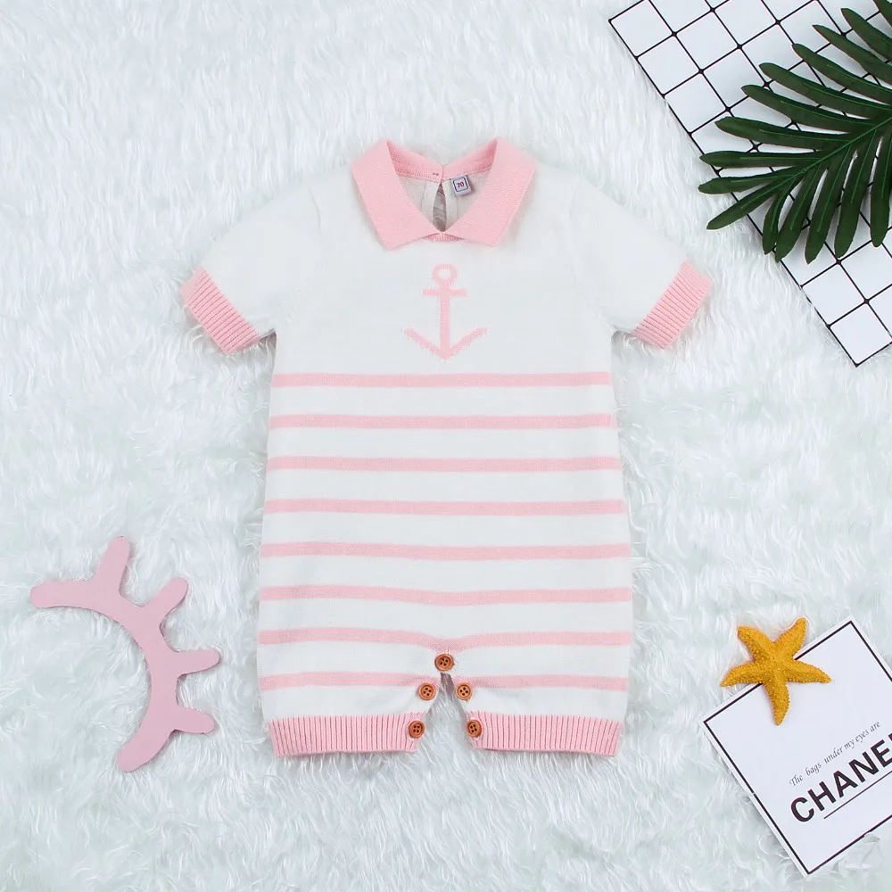 Baby Rompers Clothes Summer Cotton Knitted Toddler Boys Girls Overalls Blue Stripes Infant Bebes Jumpsuits Kids One Pieces Wear